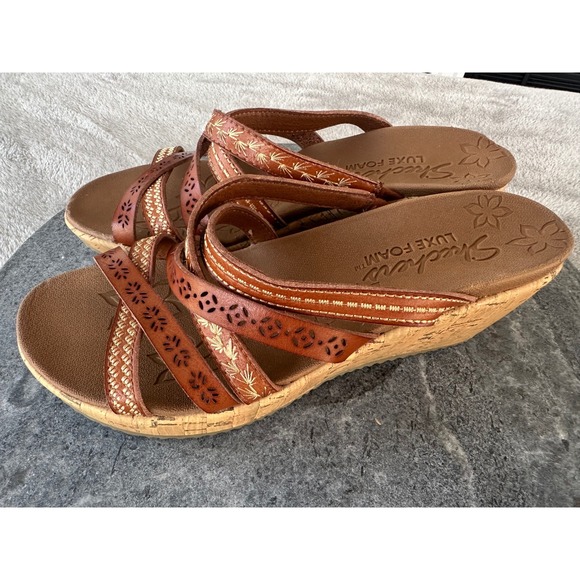 Skechers Beverlee Tiger Posse Womens Size 7 Brown Wedge Sandals Shoes - Picture 3 of 8